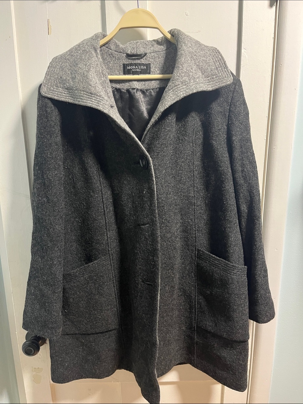 MONA LISA Two-Tone Charcoal Gray Wool Pea Coat